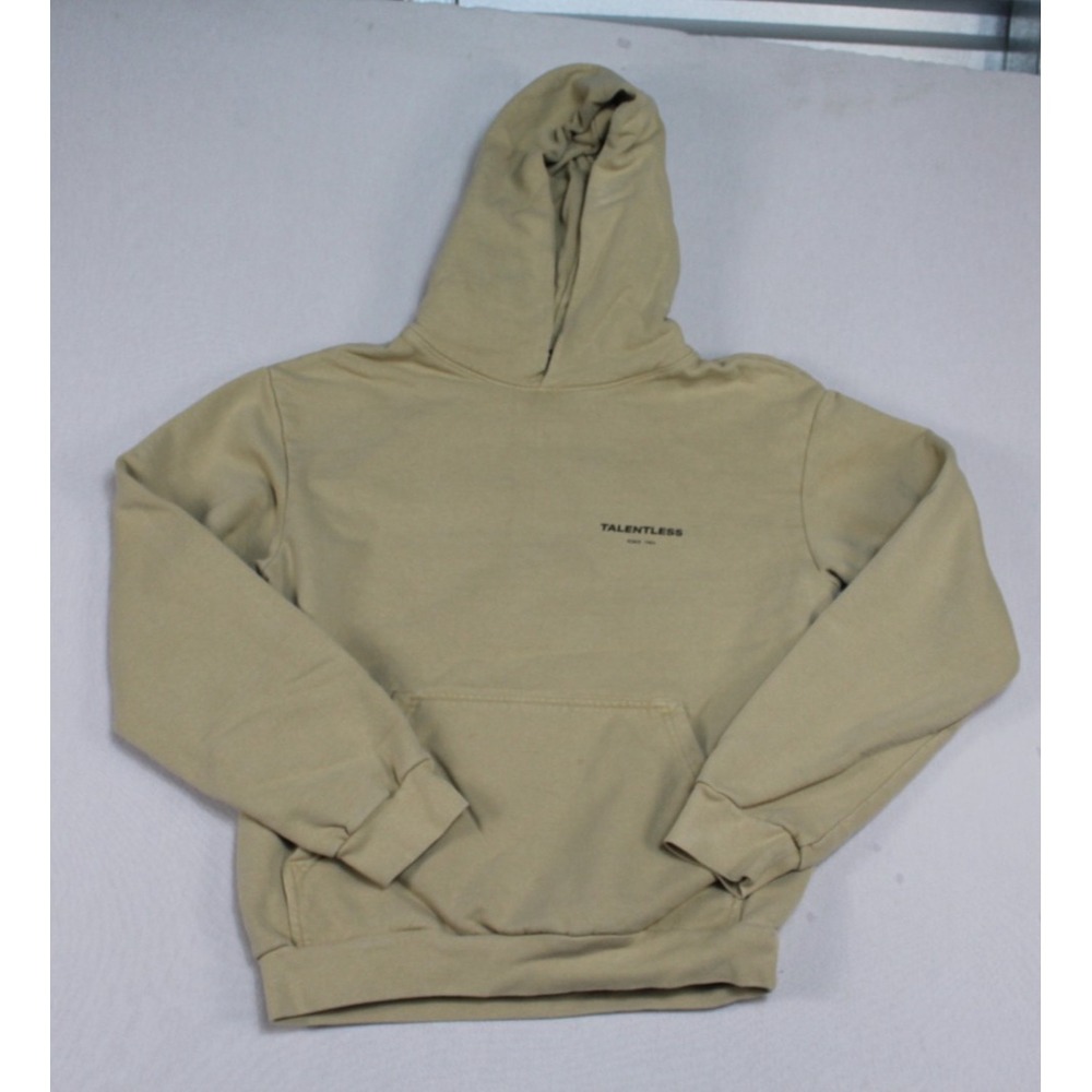 Talentless Men Beige Hooded Sweater Long Sleeve Crew Neck Casual Size Small